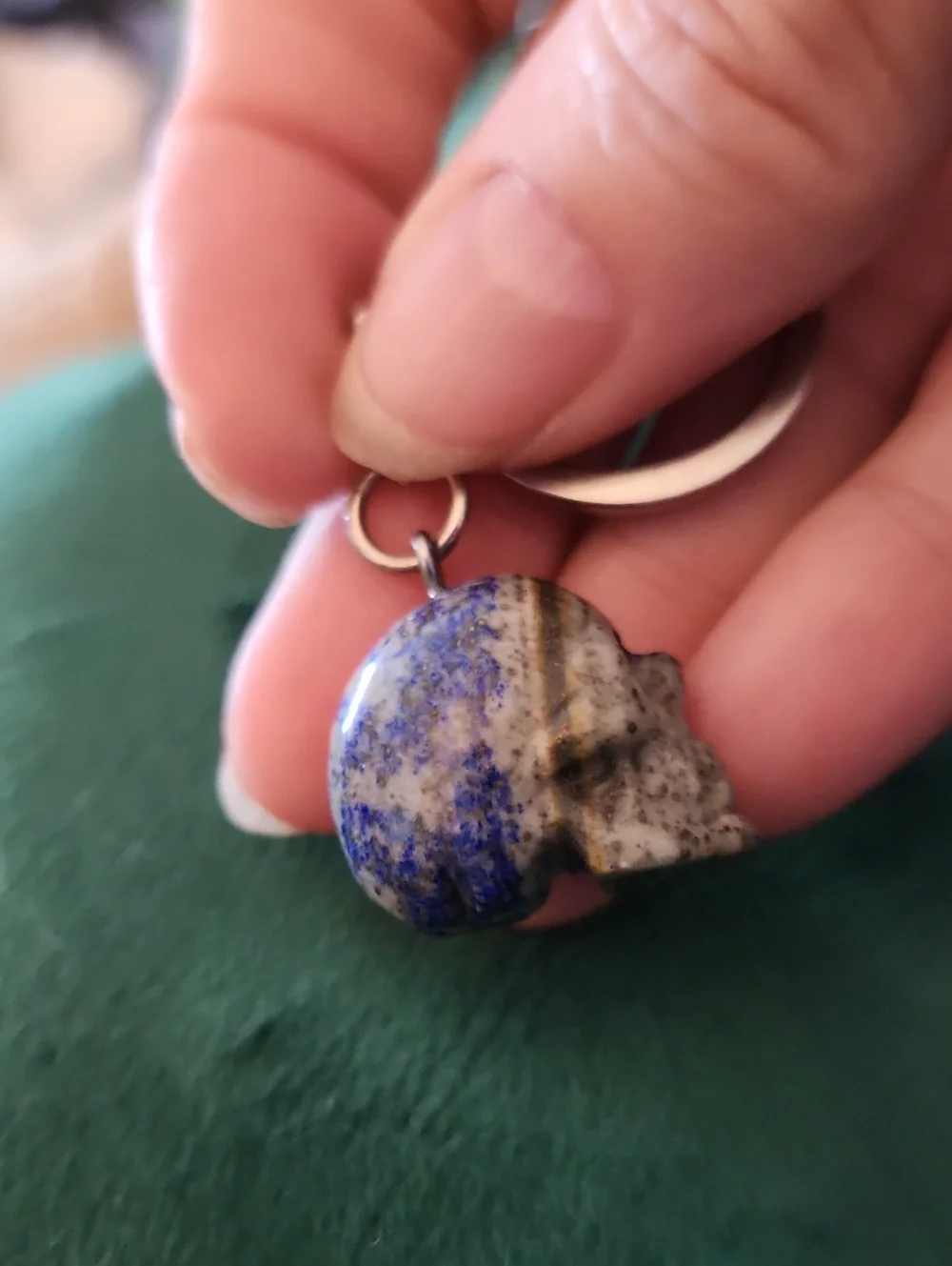 NWOT Lapis Lazuli Skull Keychain in Blue and Cream